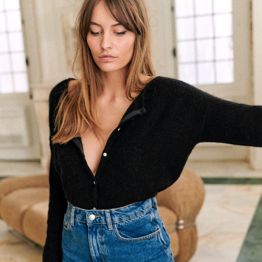 Sezane Classic Black Cardigan